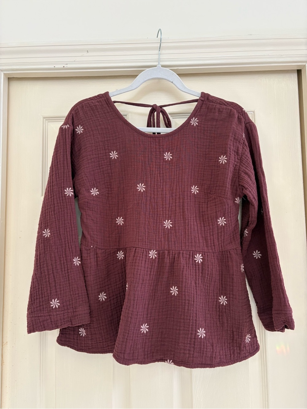 J. Crew Women’s Burgundy Floral Tie-Back Peasant Top